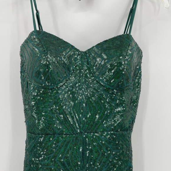 City Triangles Emerald Green Sequin Dress Side Slit Adjustable Straps Sz XS - Picture 4 of 11